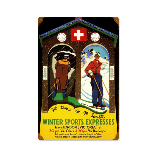 Winter Sports Express, Sports and Recreation, Vintage Metal Sign, 12 X 18 Inches