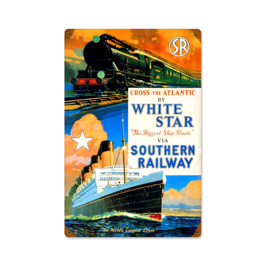 White Star Ship, Train and Rail, Vintage Metal Sign, 12 X 18 Inches