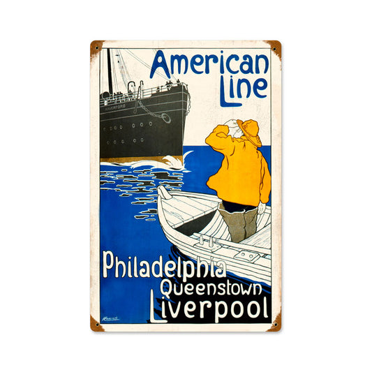 American Line, Home and Garden, Vintage Metal Sign, 12 X 18 Inches