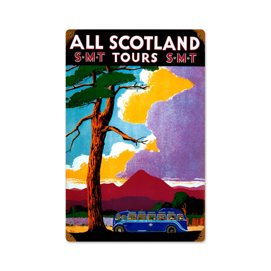 Scotland Tours, Home and Garden, Vintage Metal Sign, 12 X 18 Inches