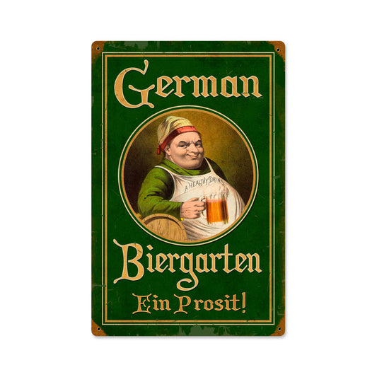 German Biergarten, Food and Drink, Vintage Metal Sign, 12 X 18 Inches