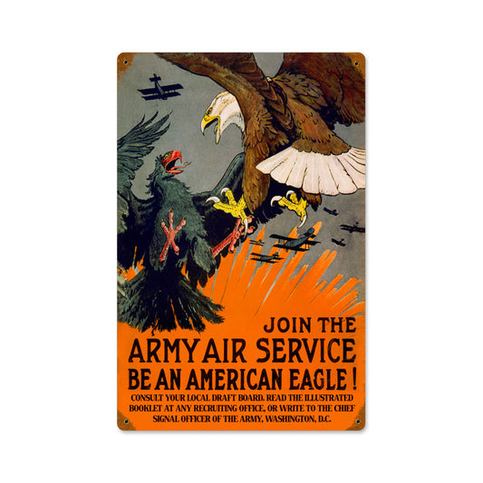 Eagle Army Air, Allied Military, Vintage Metal Sign, 12 X 18 Inches