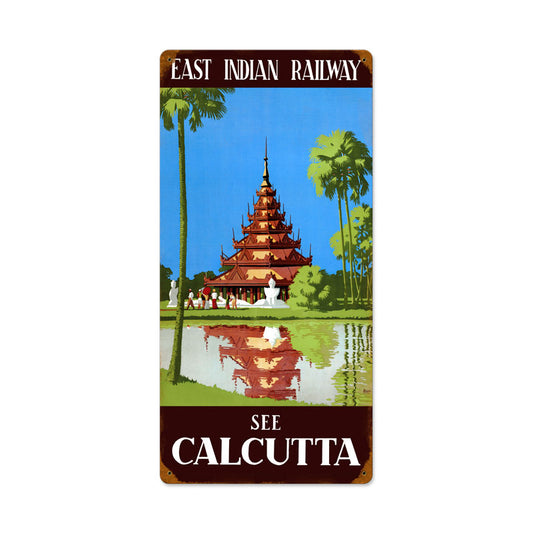 Calcutta, Travel, Vintage Metal Sign, 12 X 24 Inches