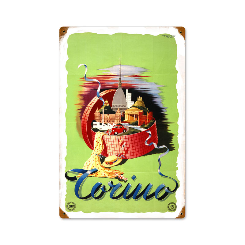 Torino, Travel, Vintage Metal Sign, 12 X 18 Inches
