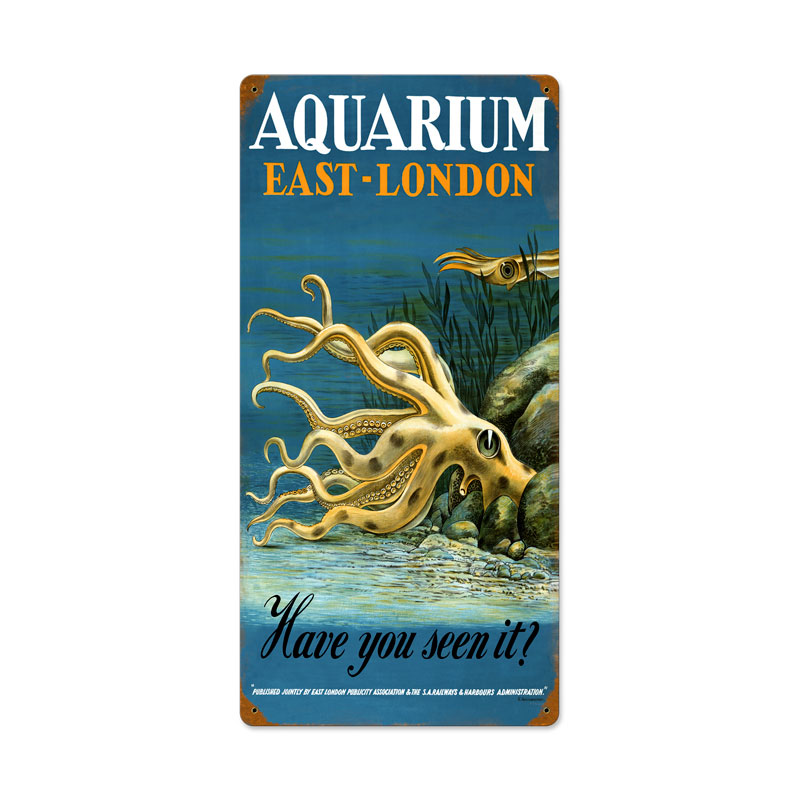 East London Aquarium, Travel, Vintage Metal Sign, 12 X 24 Inches