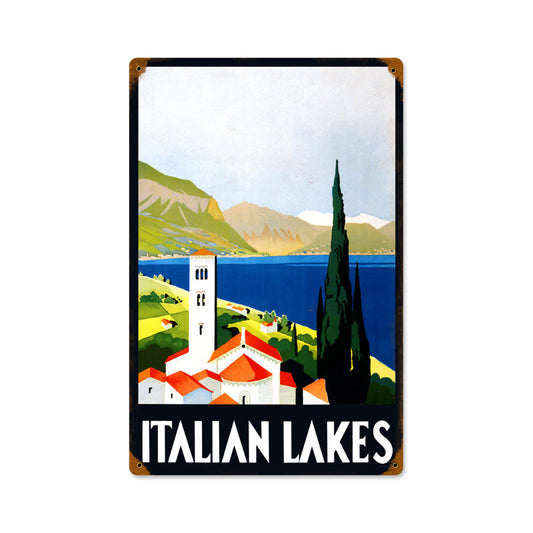 Italian Lakes, Travel, Vintage Metal Sign, 12 X 18 Inches