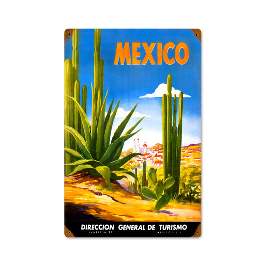 Mexico Cactus, Travel, Vintage Metal Sign, 12 X 18 Inches