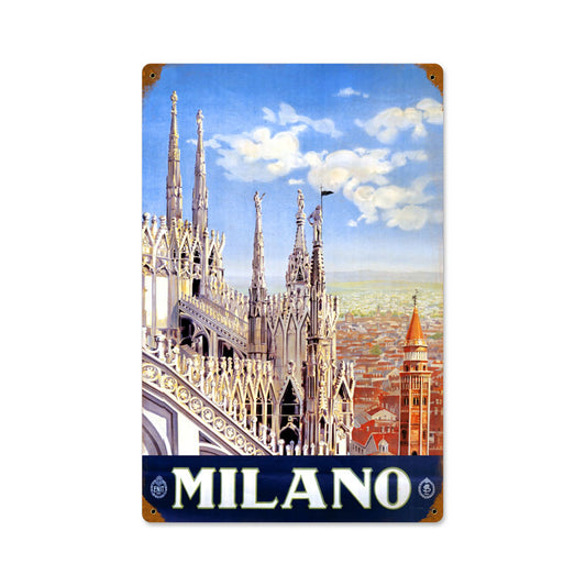 Milan, Travel, Vintage Metal Sign, 12 X 18 Inches