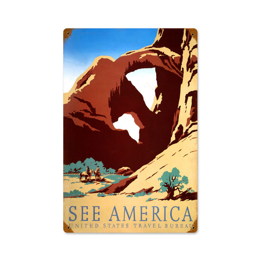 See America, Travel, Vintage Metal Sign, 12 X 18 Inches
