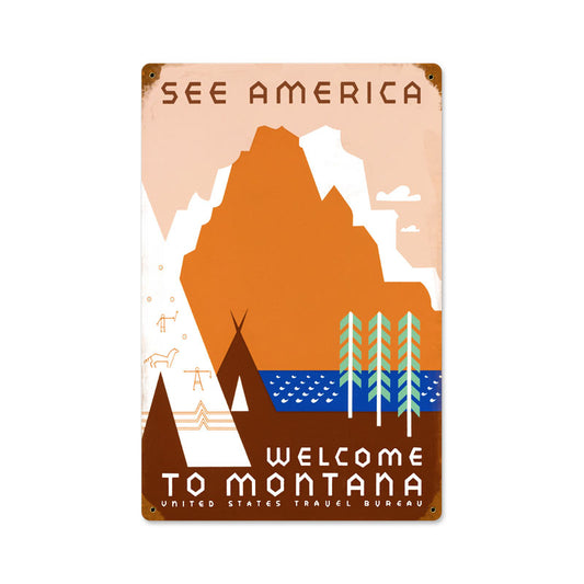 See America, Travel, Vintage Metal Sign, 12 X 18 Inches