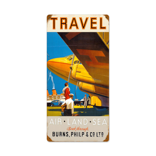 Travel Air Land Sea, Travel, Vintage Metal Sign, 12 X 24 Inches