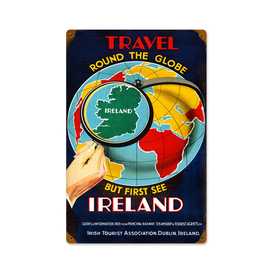 Travel Ireland, Travel, Vintage Metal Sign, 12 X 18 Inches