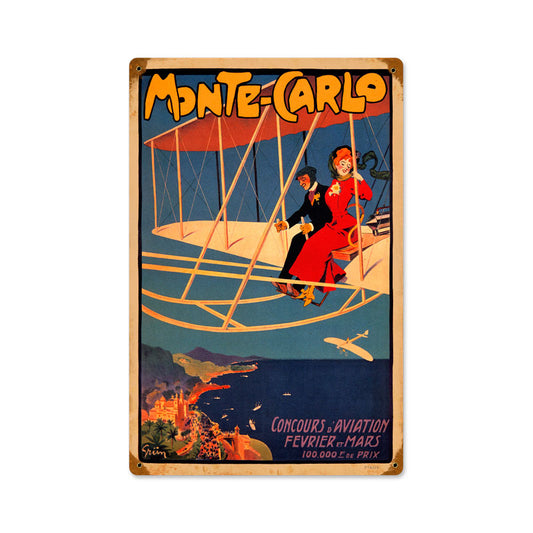 Monte Carlo Aviation, Aviation, Vintage Metal Sign, 12 X 18 Inches