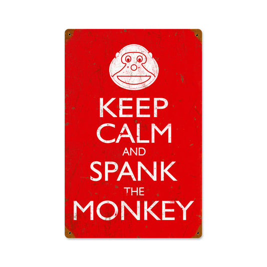 Keep Calm Spank Monkey, Humor, Vintage Metal Sign, 12 X 18 Inches