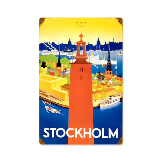 Stockholm Travel, Travel, Vintage Metal Sign, 12 X 18 Inches