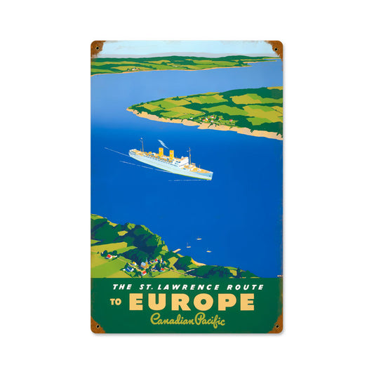 St Lawrence Route Europe Ship, Travel, Vintage Metal Sign, 12 X 18 Inches