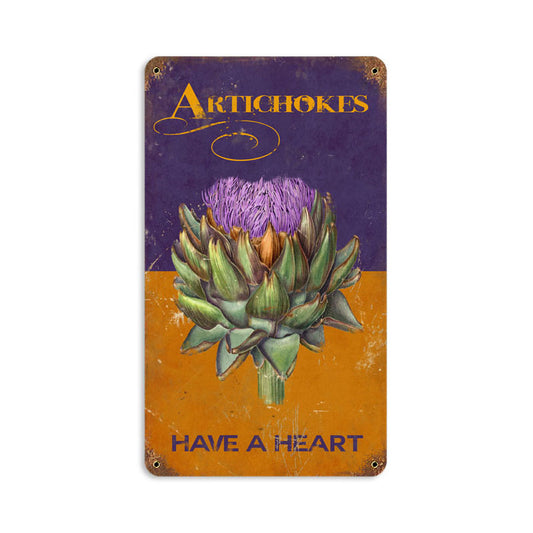 Artichokes, Home and Garden, Vintage Metal Sign, 8 X 14 Inches
