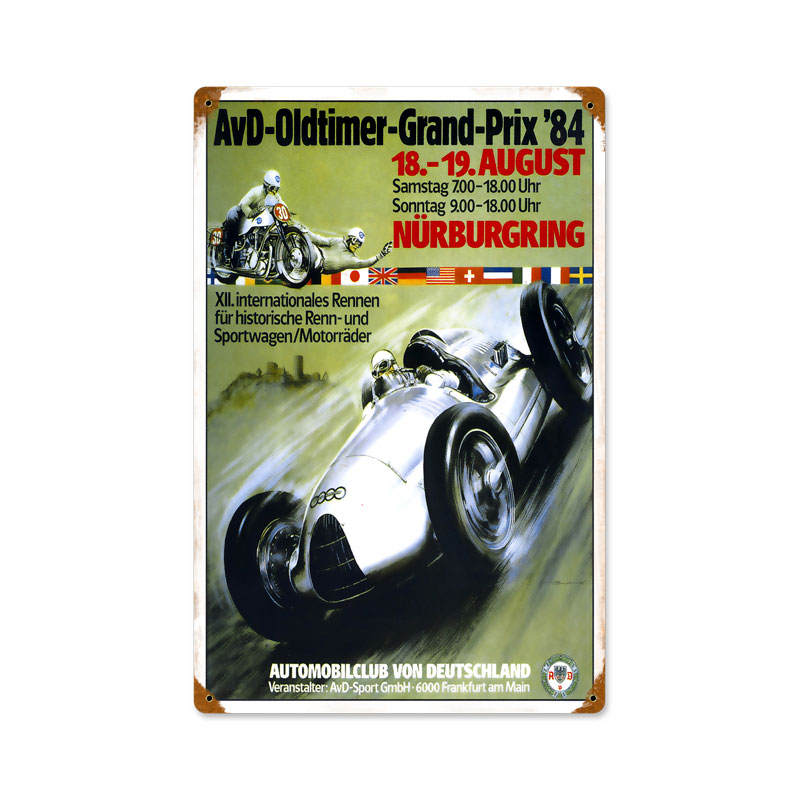 Oldtimer Grand Prix, Automotive, Vintage Metal Sign, 12 X 18 Inches