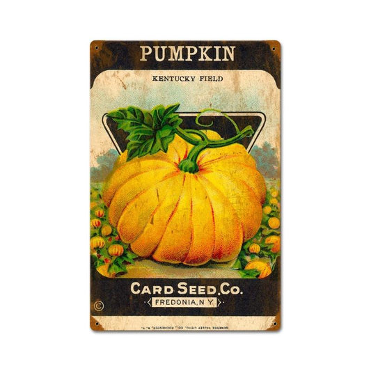 Halloween Pumpkin Card Seed, Home and Garden, Vintage Metal Sign, 12 X 18 Inches