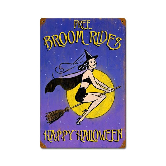 Halloween Broom Rides, Home and Garden, Vintage Metal Sign, 12 X 18 Inches
