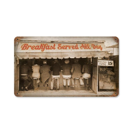 Breakfast All Day, Humor, Vintage Metal Sign, 14 X 8 Inches