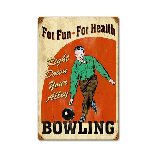 Bowling for Health, Sports and Recreation, Vintage Metal Sign, 12 X 18 Inches