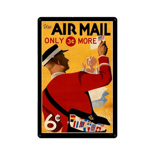 Air Mail Postage Stamp, Aviation, Metal Sign, 12 X 18 Inches