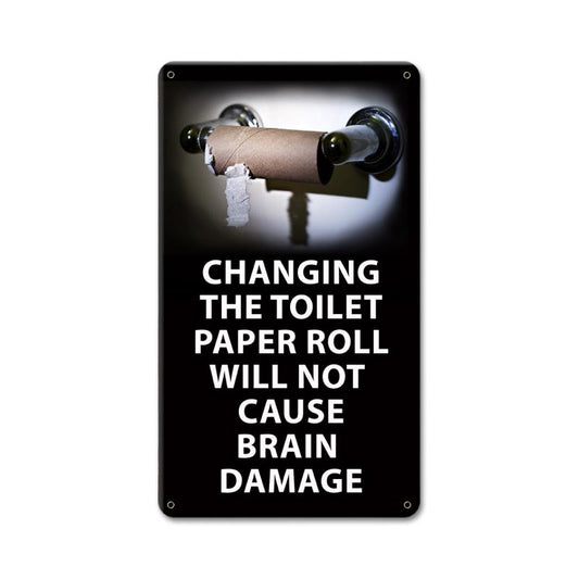 Changing The Toilet Roll, Humor, Metal Sign, 8 X 14 Inches