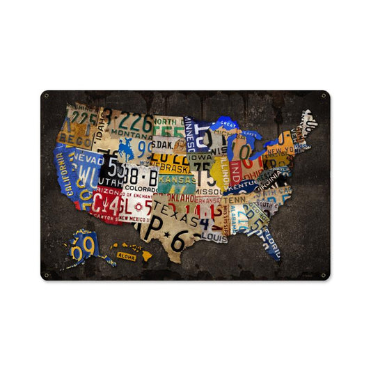 License Plate USA Board, Metal Sign, Metal Sign, 18 X 12 Inches