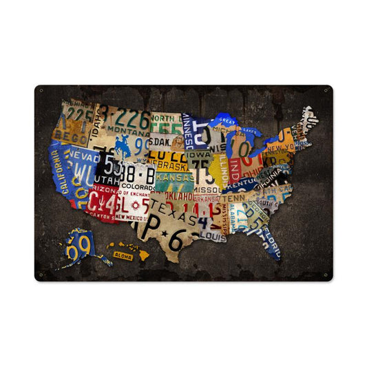 License Plate USA Board, Metal Sign, Metal Sign, 24 X 16 Inches
