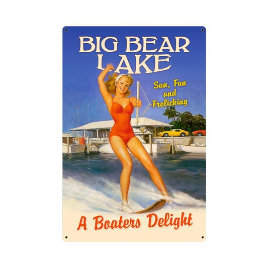 Frolicking Big Bear Lake, Pinup Girls, Metal Sign, 12 X 18 Inches