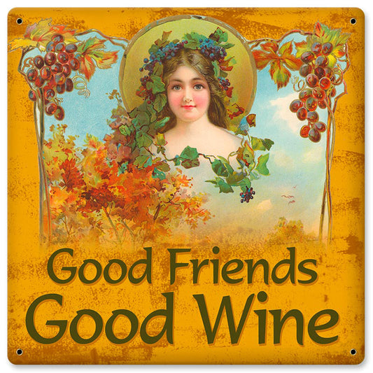 GOOD FRIENDS, Food and Alchohol, METAL SIGN, 12 X 12 Inches