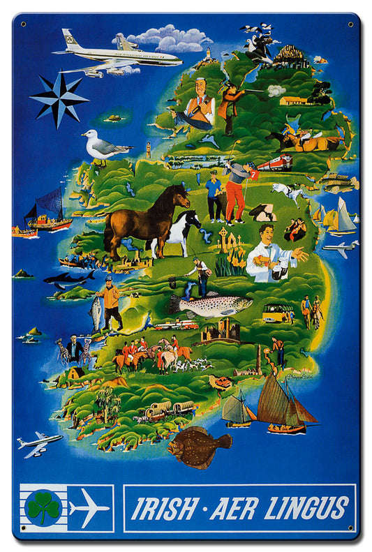Irish Aer Lingus, Aviation, Satin, 16 X 24 Inches