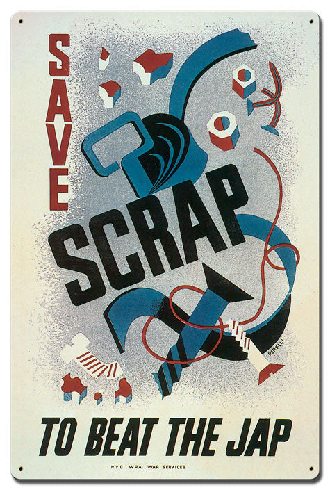 Save Scrap To Beat Jap, Military, Satin, 16 X 24 Inches