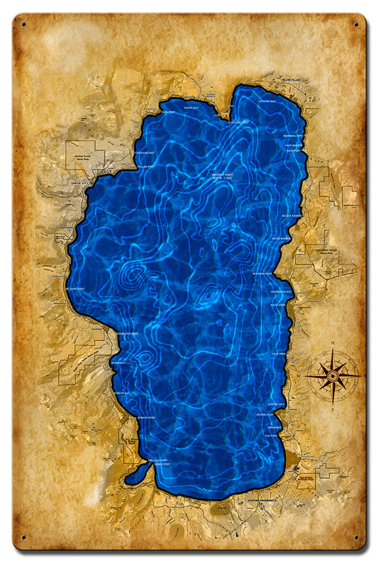 Lake Tahoe Map, Home and Garden, Satin, 16 X 24 Inches