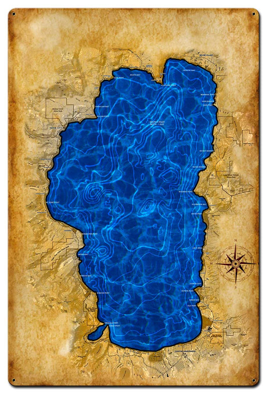 Lake Tahoe Map, Home and Garden, Satin, 24 X 36 Inches