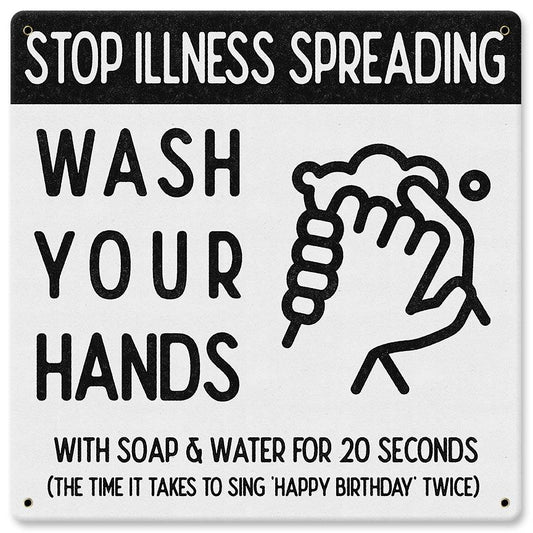Stop Illness Wash Hands, Coronavirus, COVID-19, Vintage Metal Sign
