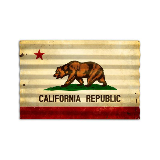 California Flag Corrugated, Home and Garden, Corrugated Rustic Barn Wood Sign, 24 X 16 Inches