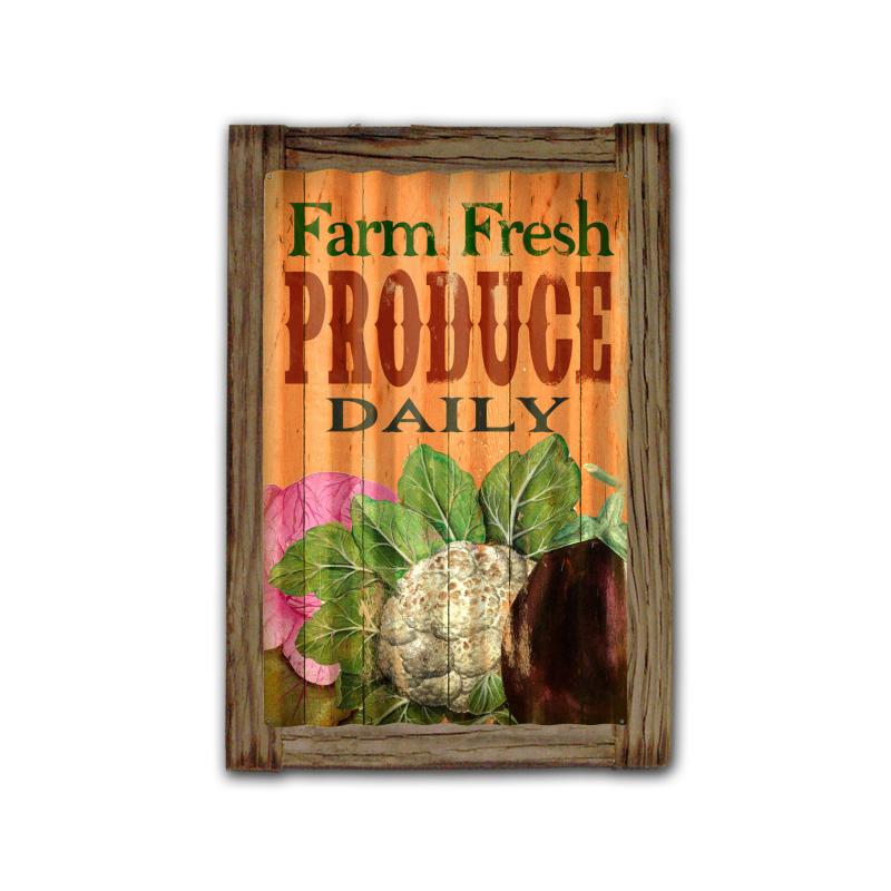 Farm Fresh Corrugated Framed, Food and Drink, Corrugated Rustic Barn Wood Sign, 16 X 24 Inches