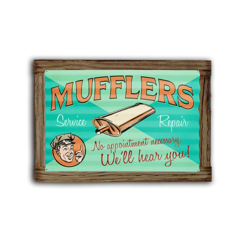 Muffler Service Corrugated Framed, Automotive, Corrugated Rustic Barn Wood Sign, 24 X 16 Inches