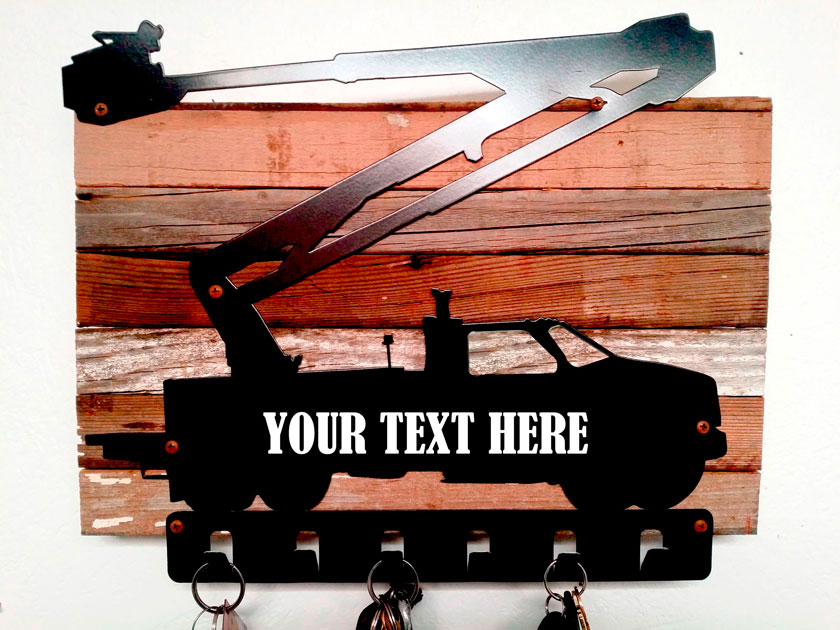 Personalized Bucket Truck Key Holder W/ Wood Back, Transportation, Plasma, 15 X 12 Inches