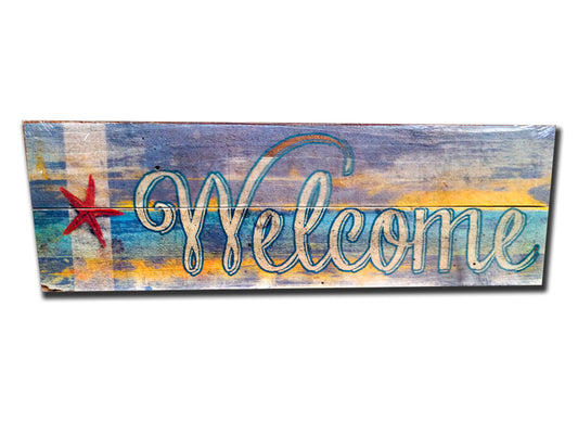 Beach Themed Welcome Wood Sign, Home and Garden, Wood Sign, 22 X 7 Inches