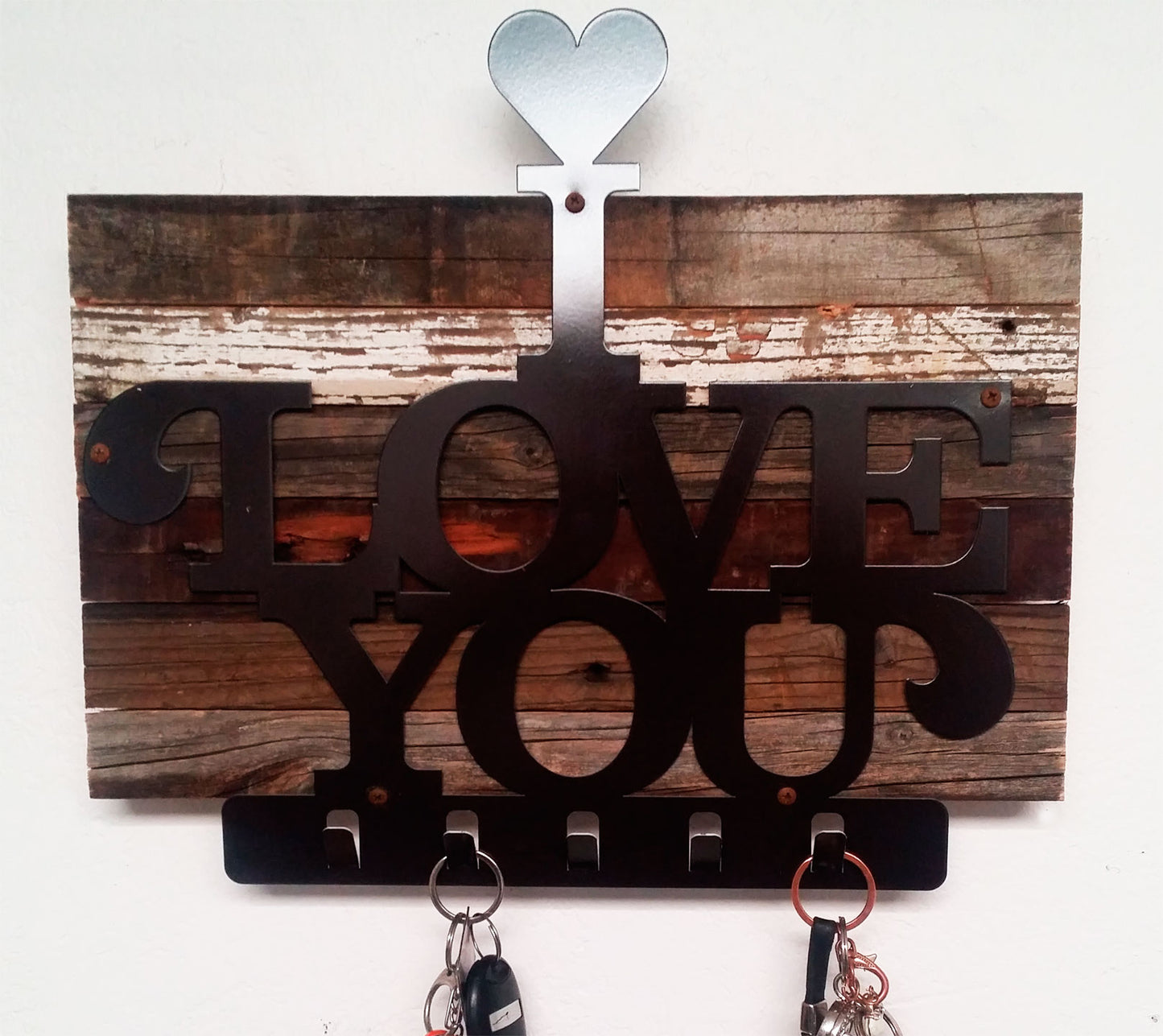 I Love You Key Holder With Wood Backer, Home and Garden, Plasma with wood backer, 16 X 12 Inches