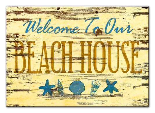 WOOD PRINT BEACH HOUSE SIGN, Category/Home and Garden, WOOD PRINT, 20 X 14 Inches
