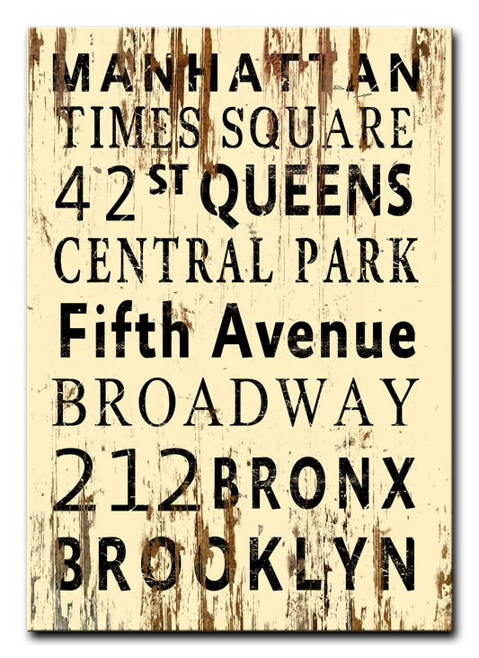 WOOD PRINT NEW YORK STREET NAMES , Category/Home and Garden, WOOD PRINT, 14 X 20 Inches