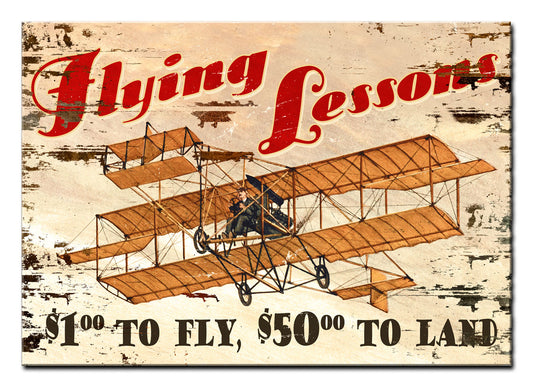FLYING LESSONS PRINTED ON WOOD, Category/Home and Garden, WOOD PRINT, 20 X 14 Inches