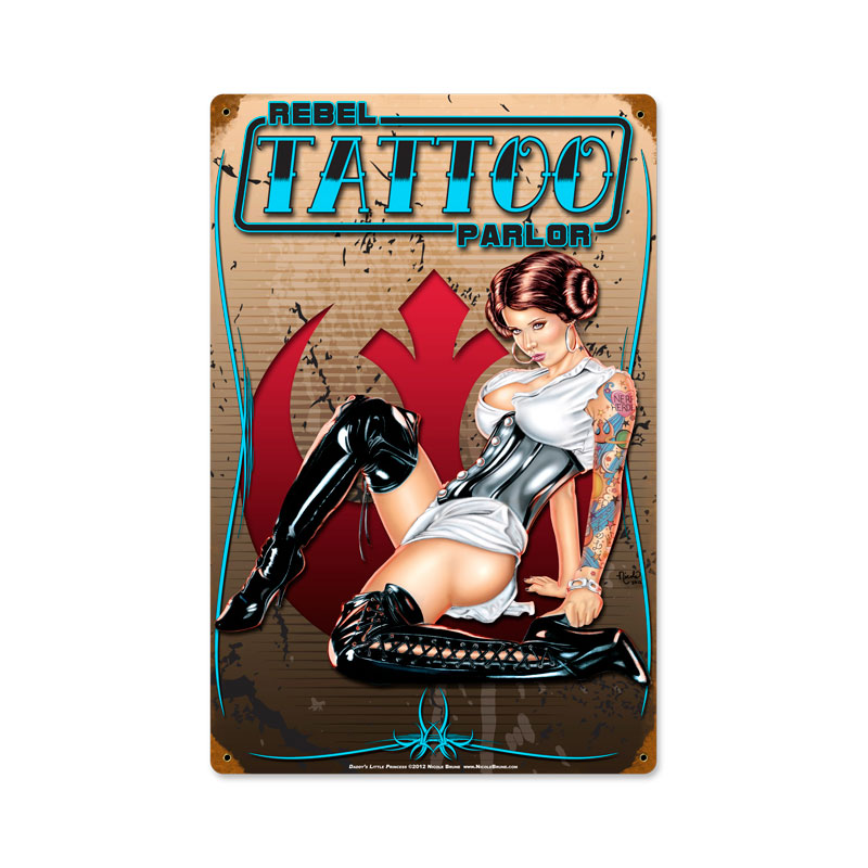 Tattoo Parlor, Pinup Girls, Vintage Metal Sign, 12 X 18 Inches