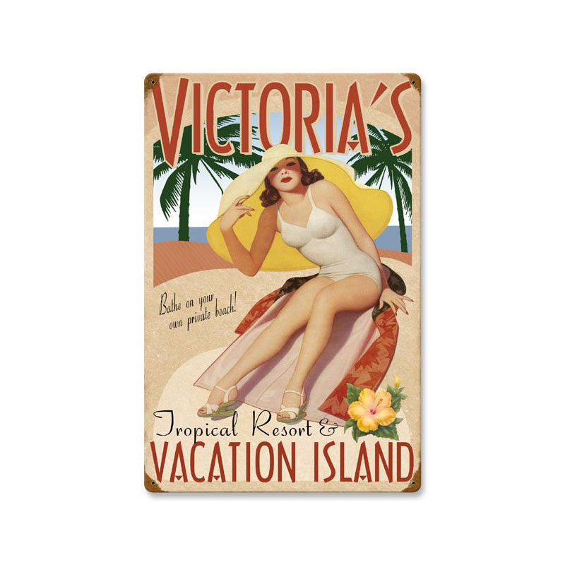 Vacation Island, Personalized, Vintage Metal Sign, 16 X 24 Inches