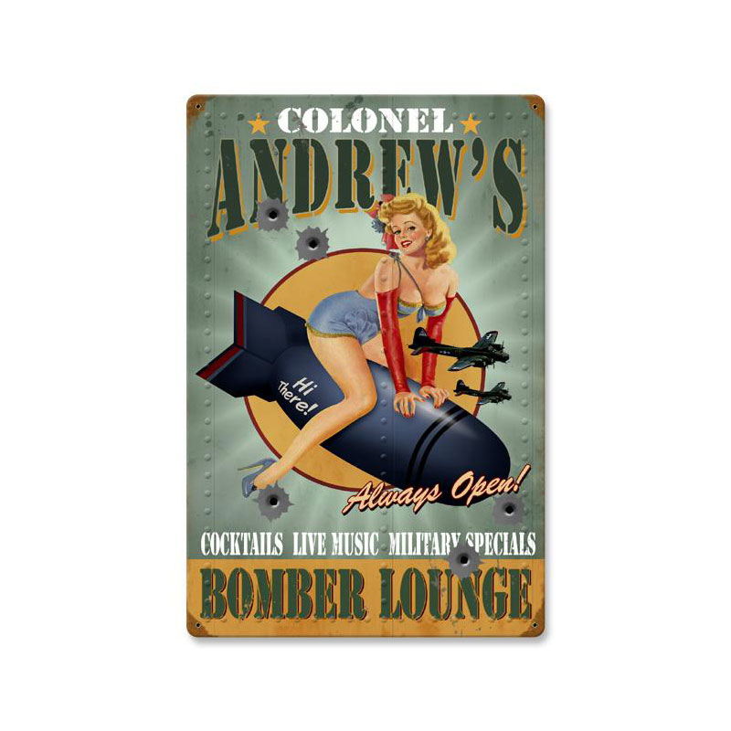 Bomber Lounge, Personalized, Vintage Metal Sign, 16 X 24 Inches