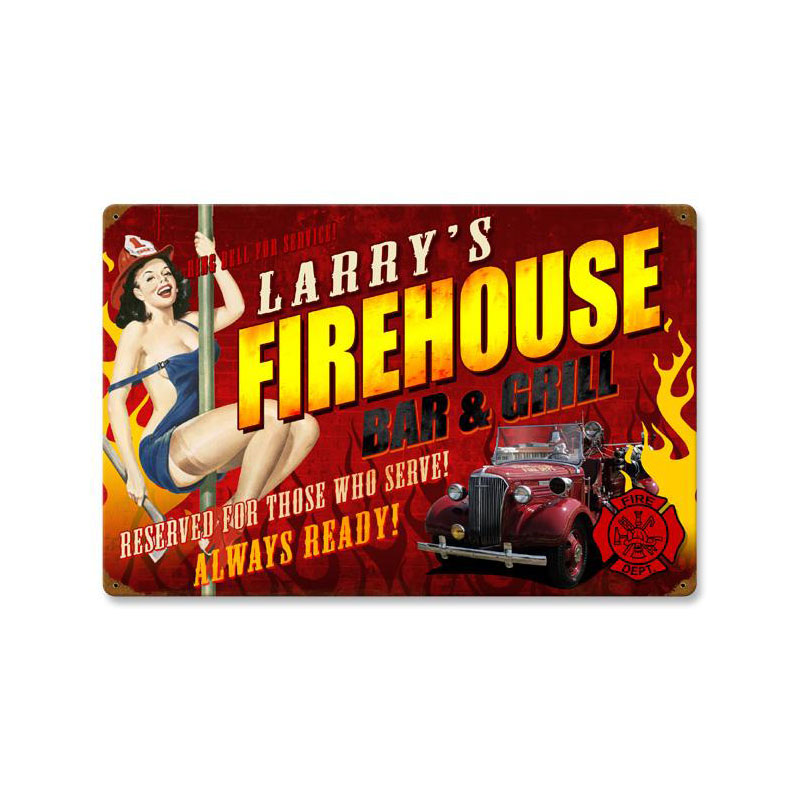 Firehouse Grill, Personalized, Vintage Metal Sign, 24 X 16 Inches